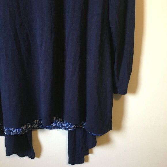 Dark Navy Blue Open Waterfall Cardigan With Pintuck Blue Animal Print Tank Top - Picture 9 of 16